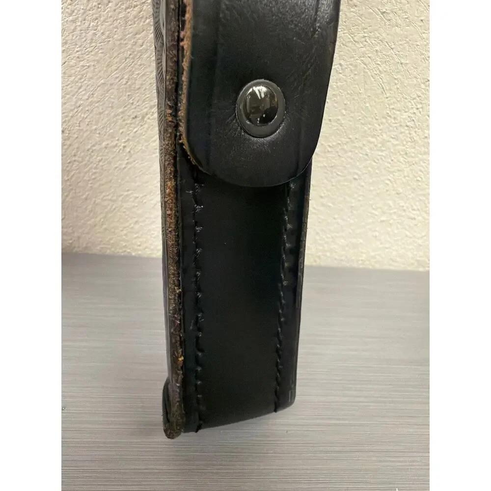 Stallion Leather Black Basketweave Flashlight Holder Duty Belt Loop Snap Closure